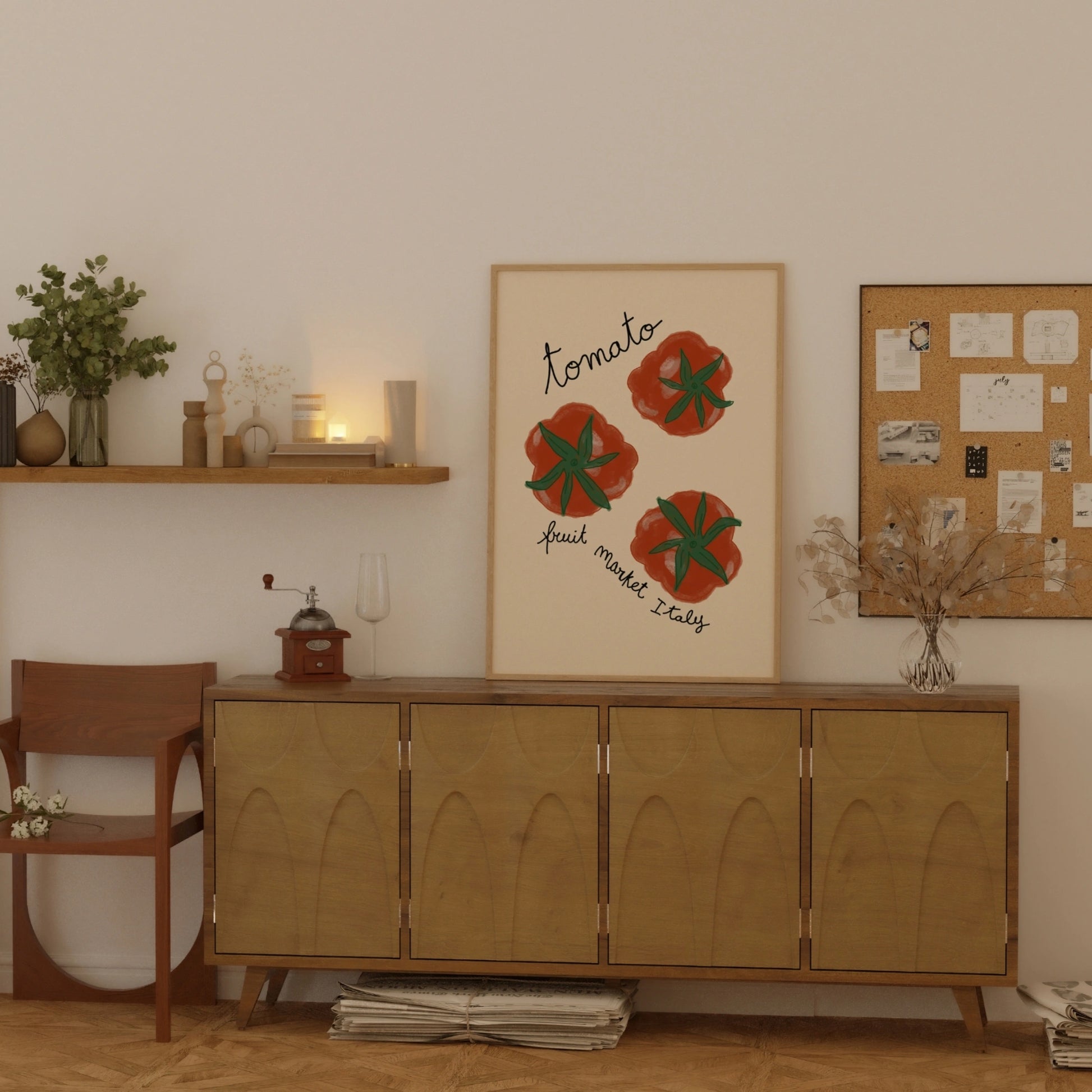 Decorazione murale per la tavola da pranzo italiana – Stampa di pasta, vino e cucina