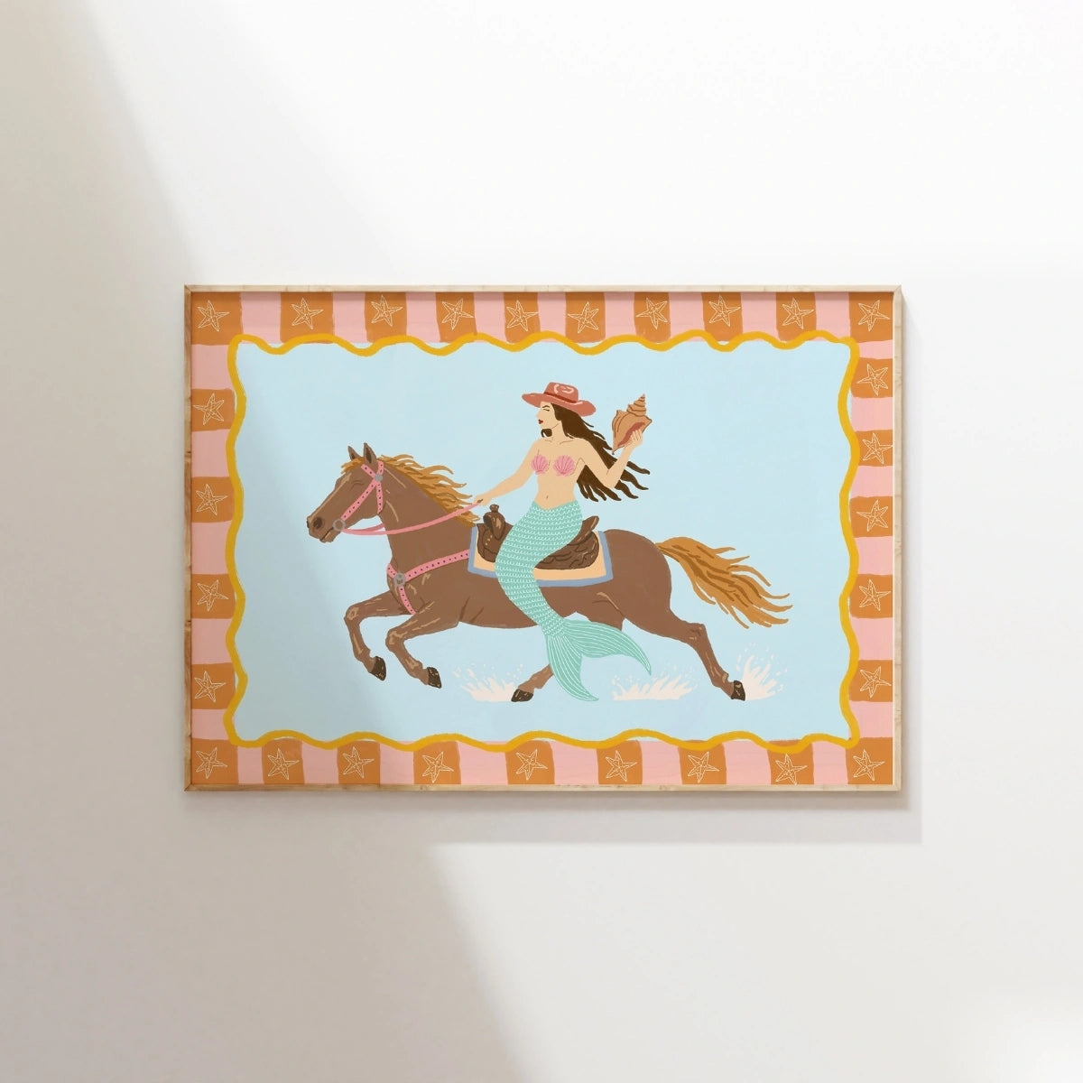 Mermaid Cowgirl Wall Art, Coastal Wall Decor