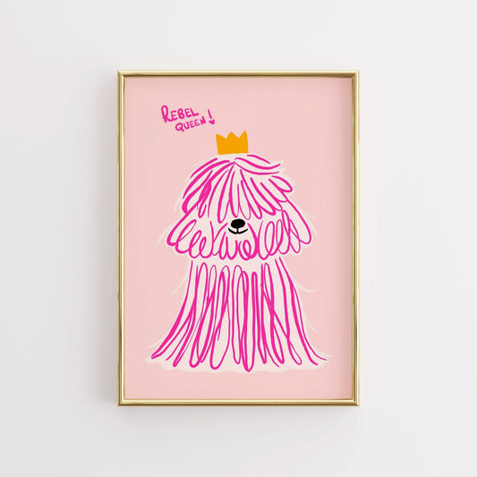 Rebel Queen Dog Wall Art - Pink Poodle Poster