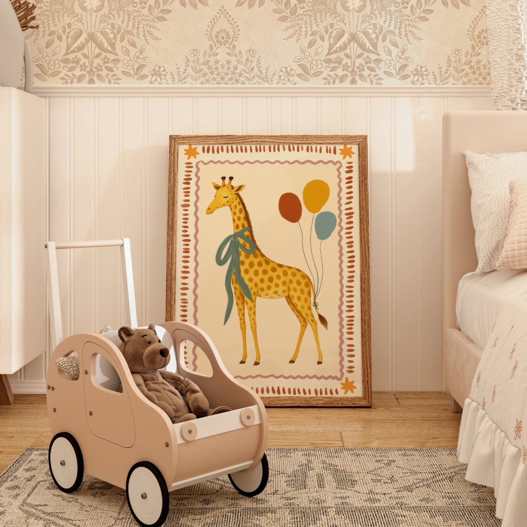 Stampa vintage per cameretta dei bambini con giraffa