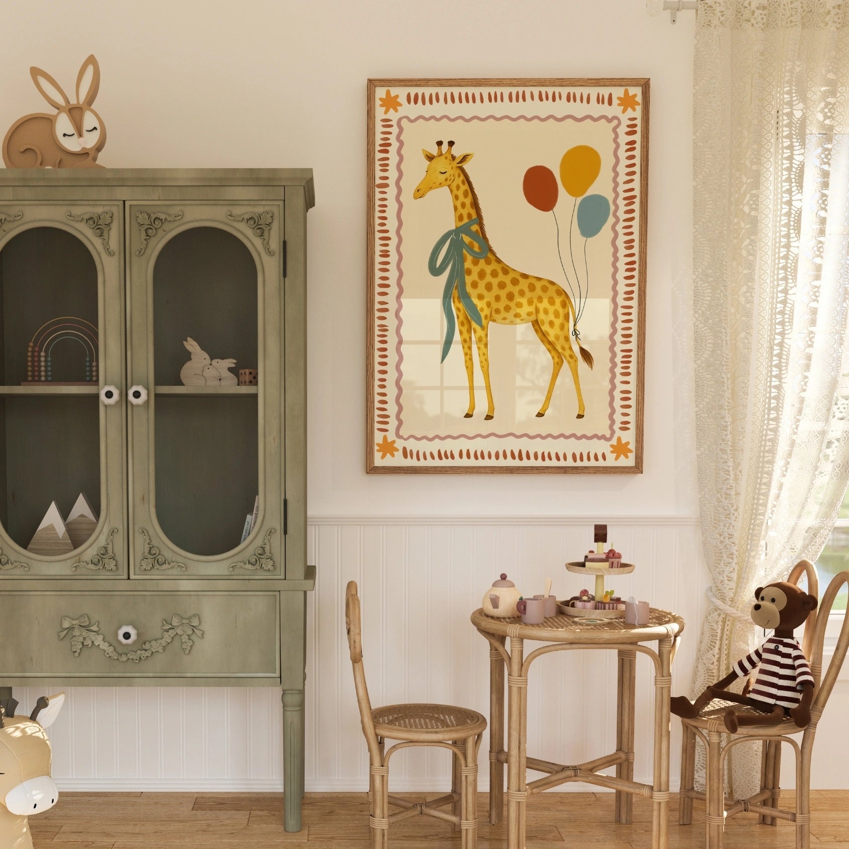 Stampa vintage per cameretta dei bambini con giraffa