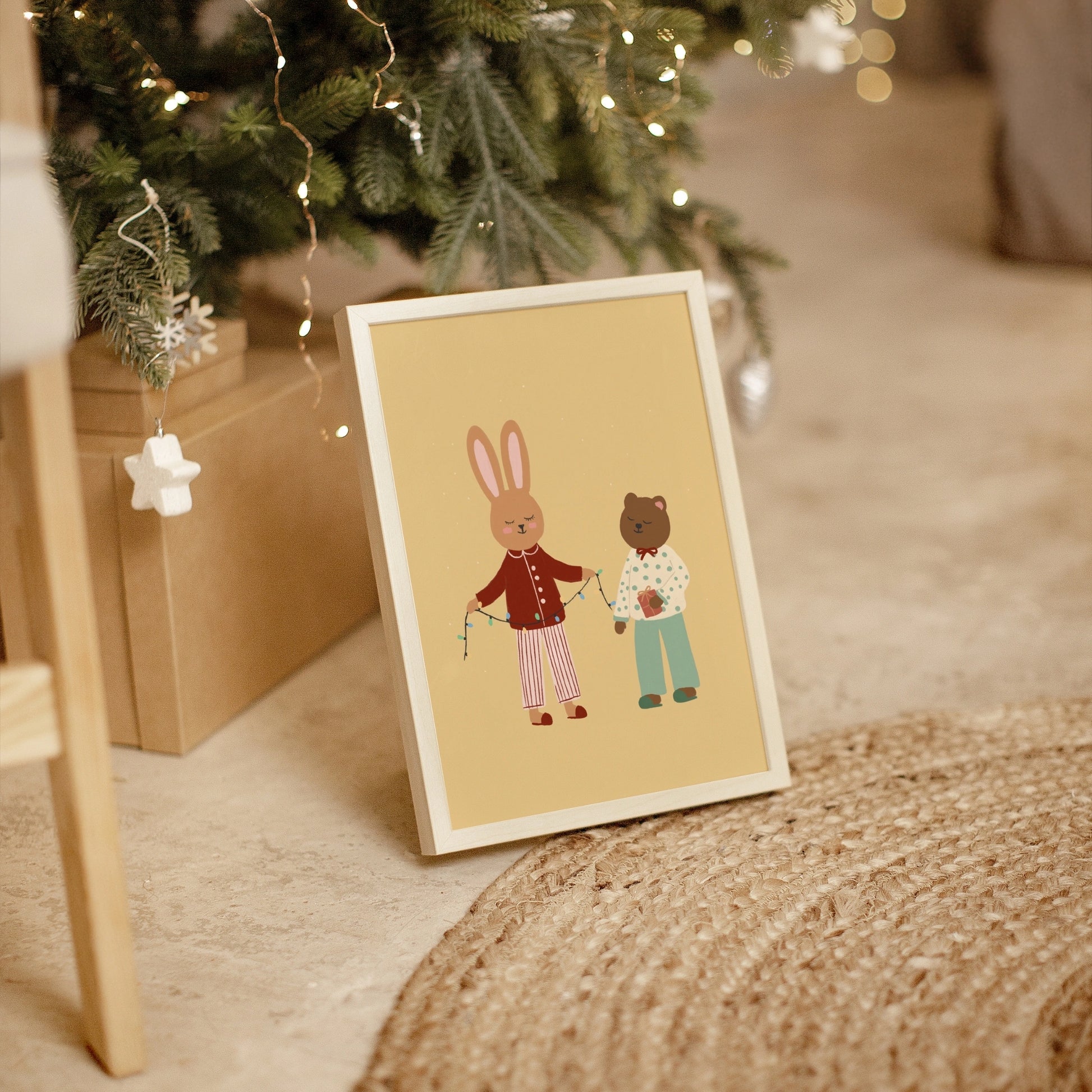 Bunny and Bear Christmas Wall Art