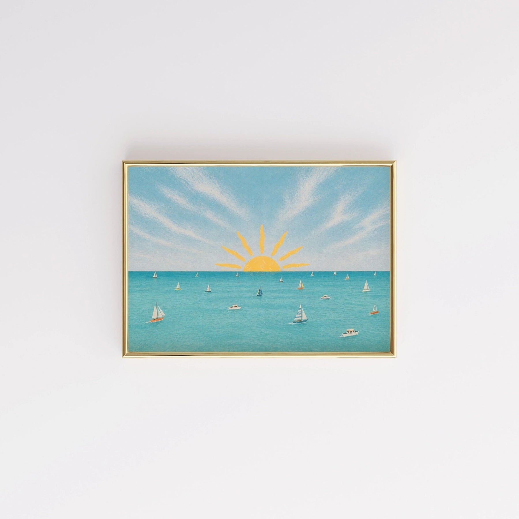 Arte murale costiera di barca al tramonto