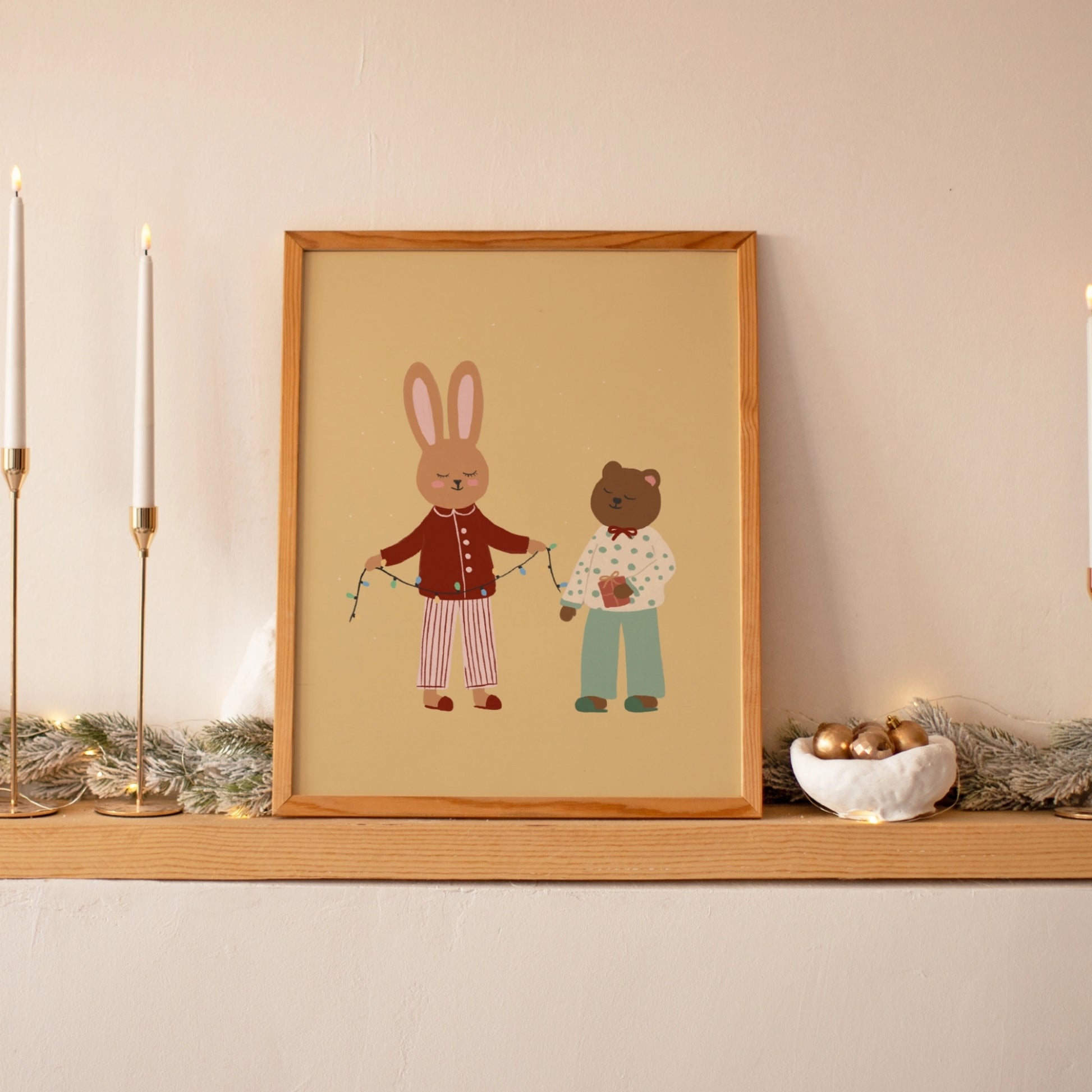 Bunny and Bear Christmas Wall Art