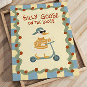 Silly Goose on a Scooter – Nursery & Kids Canvas Wall Art