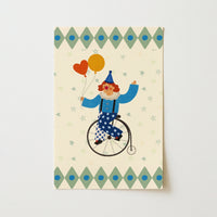 Circus Clown Nursery Print - Unicycle and Balloons Wall Art