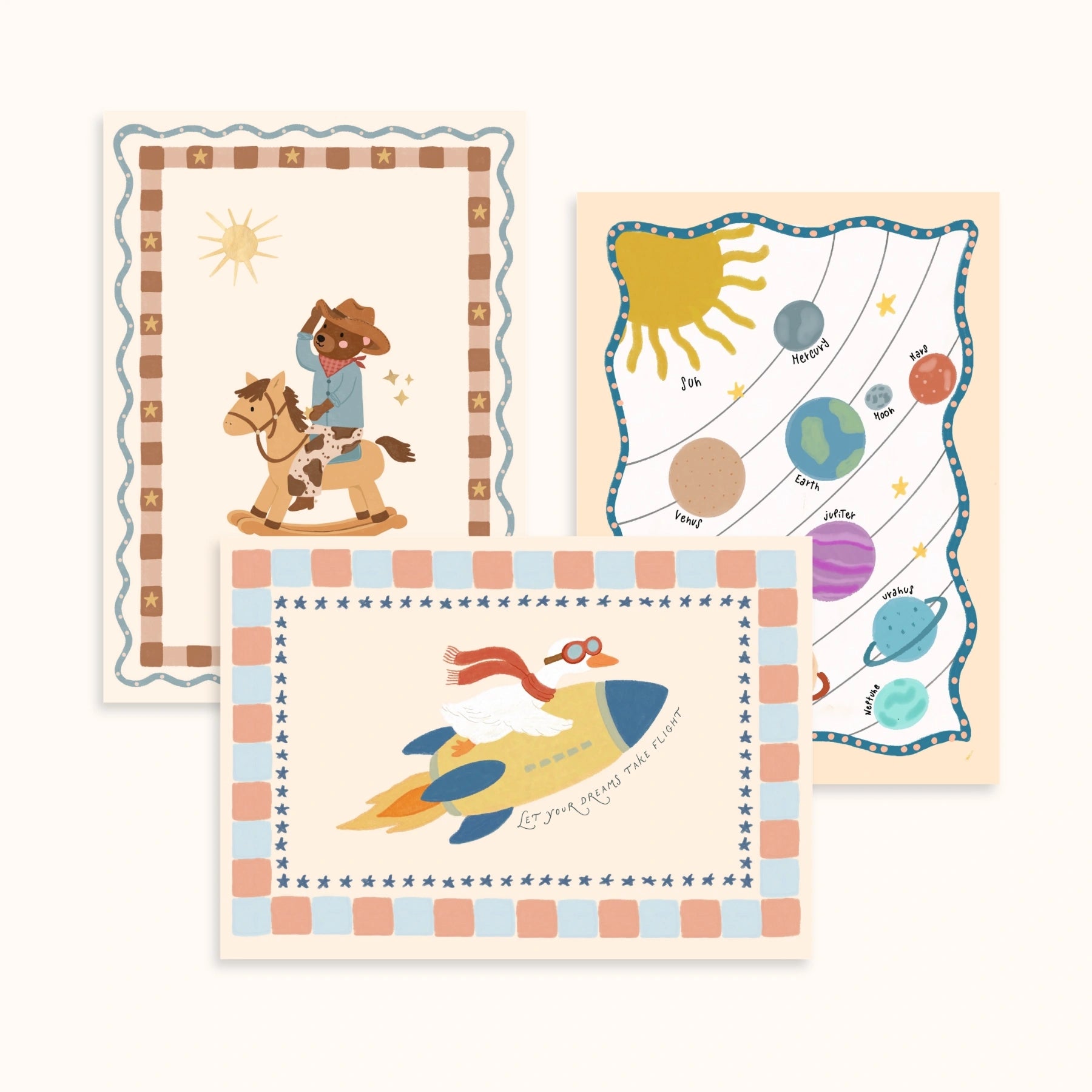 Set de 3 láminas infantiles de galaxia