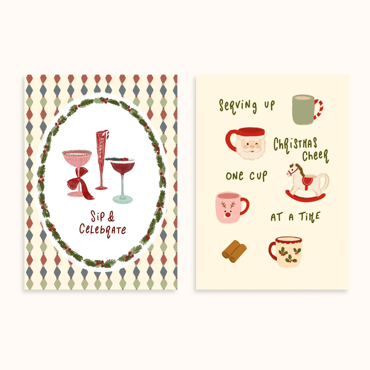 Bebidas navideñas retro – Set de 2 pósters navideños