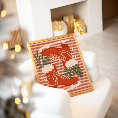 Vintage Ice Skates Wall Art – Red Christmas Skating Print