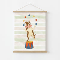 Circus Dog Nursery Print - Cute Juggler Wall Art for Kids