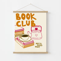 Book Club Print – Cozy Coffee & Book Stack Wall Art