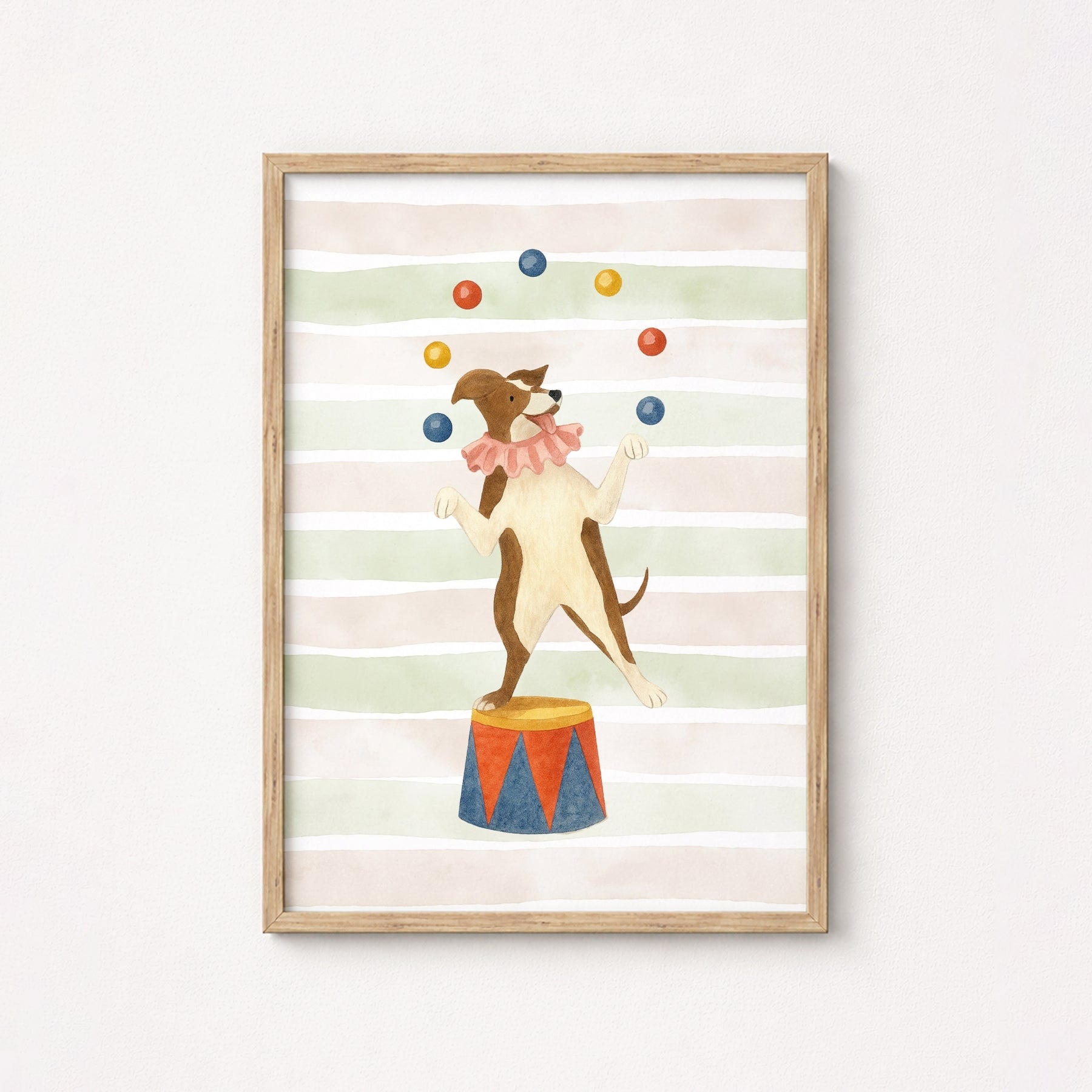 Circus Dog Nursery Print - Cute Juggler Wall Art for Kids