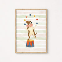 Circus Dog Nursery Print - Cute Juggler Wall Art for Kids