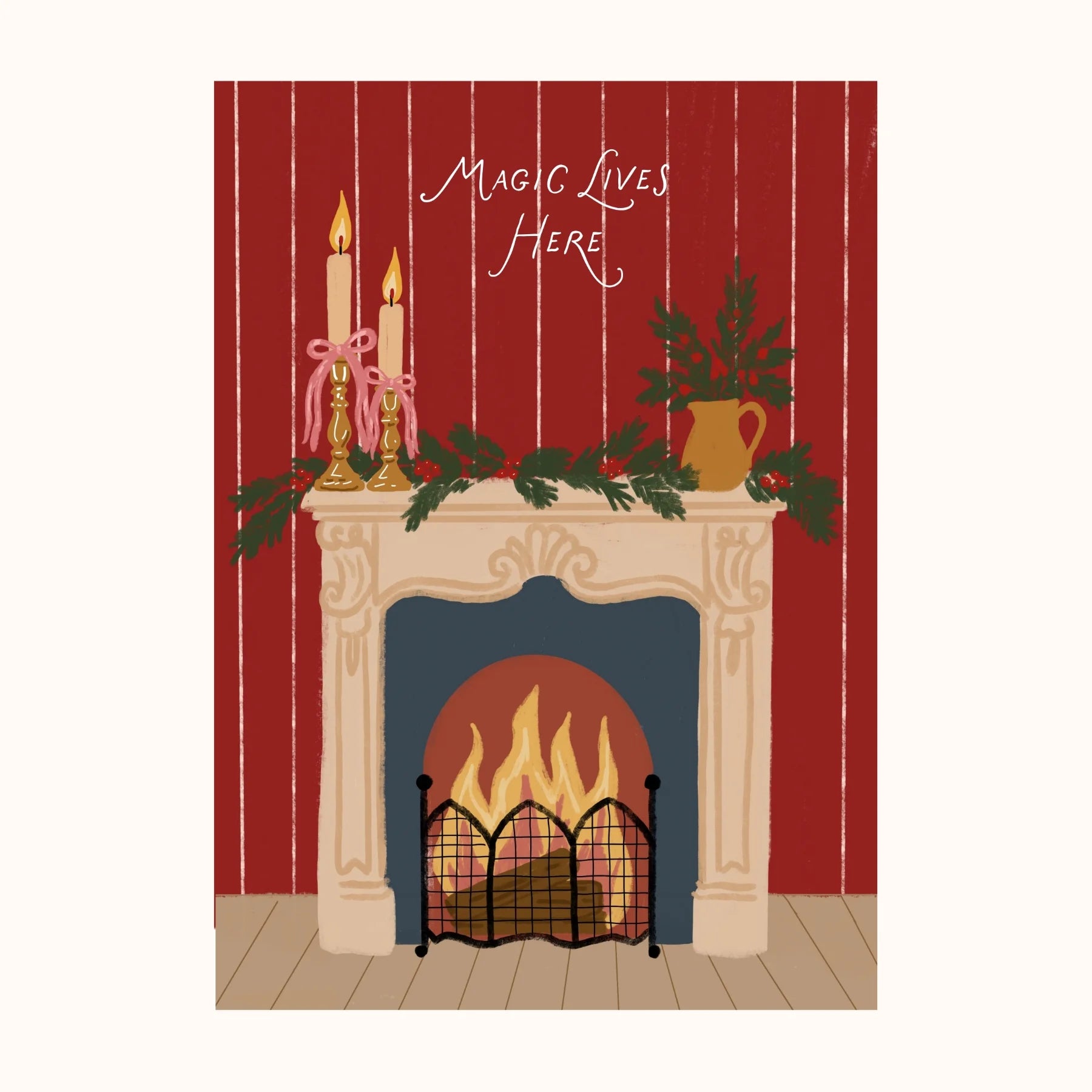 Cheminée de Noël et fête du Père Noël vintage – Lot de 2 affiches de Noël