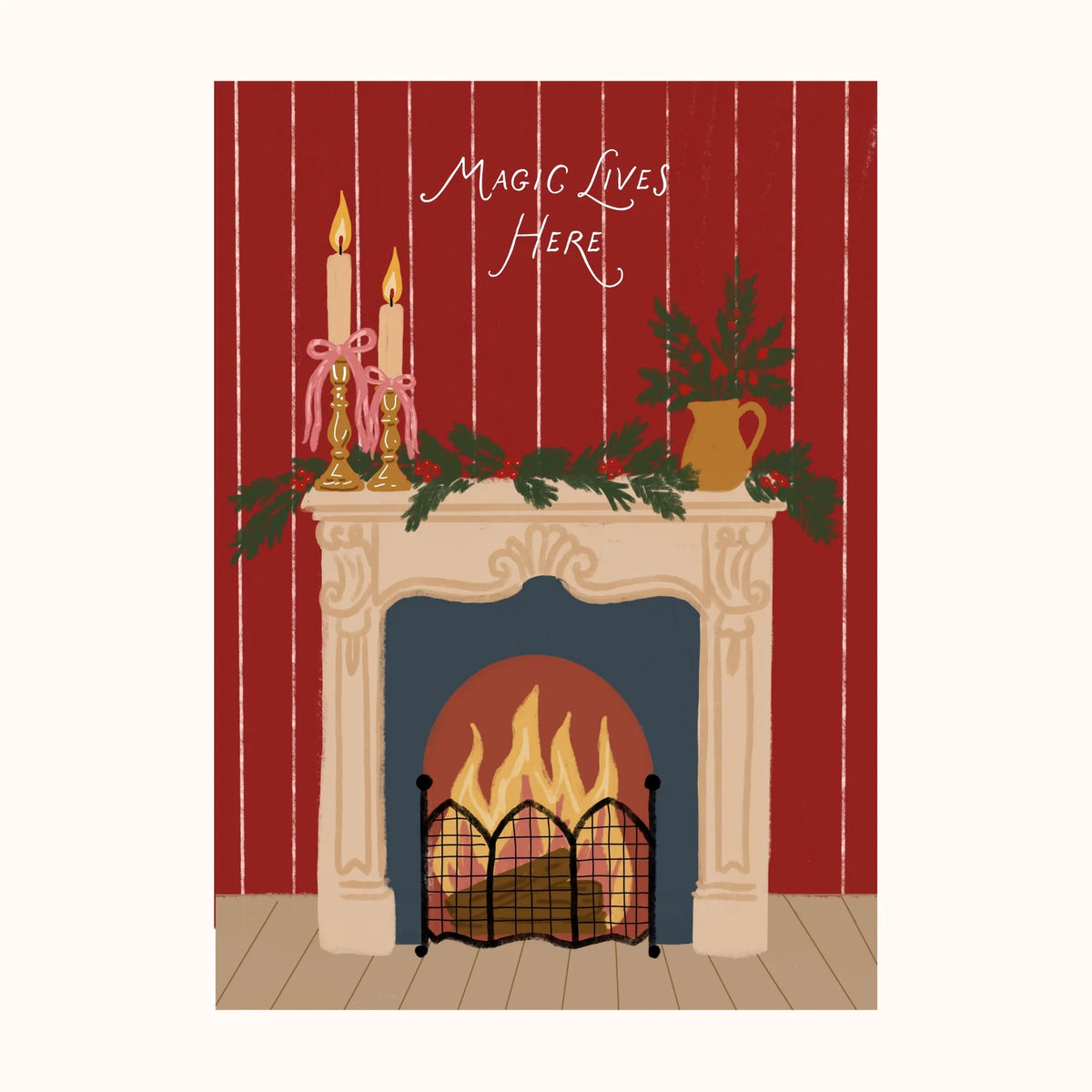 Chimenea navideña y fiesta de Papá Noel vintage – Set de 2 pósters navideños