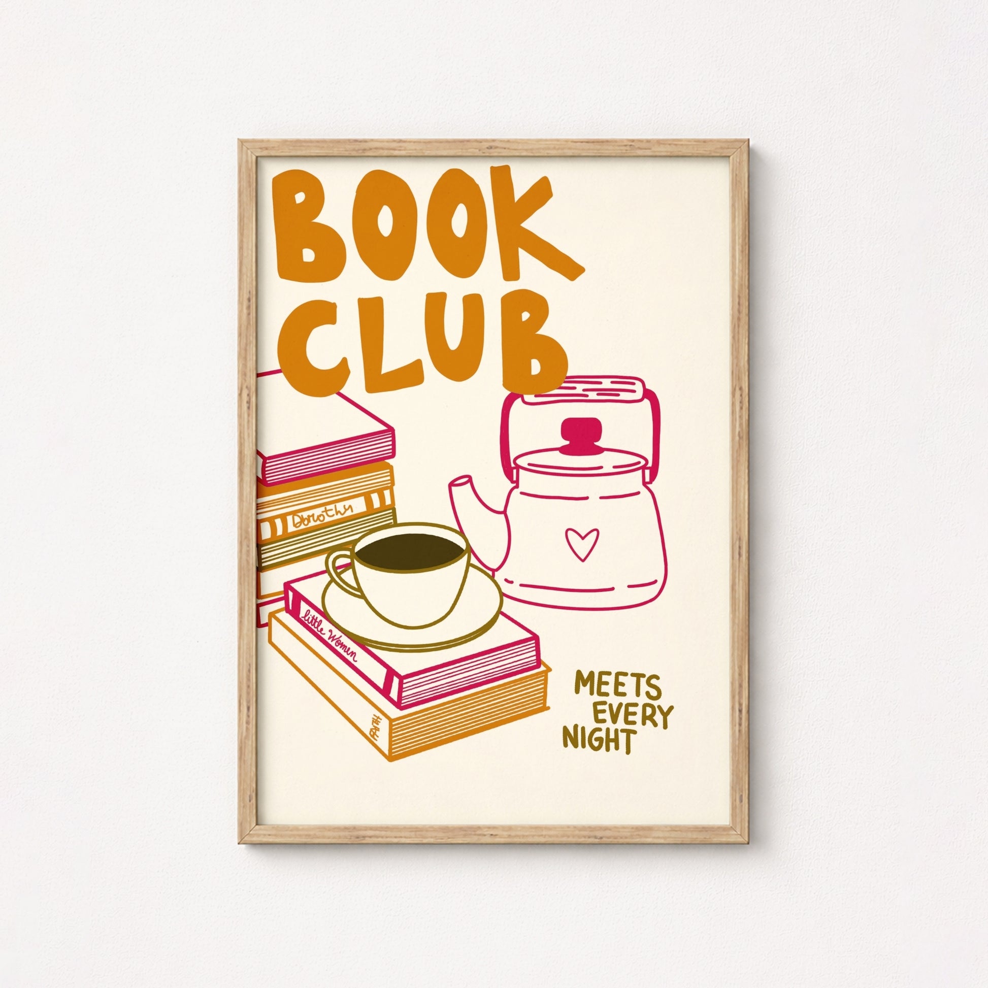 Book Club Print – Cozy Coffee & Book Stack Wall Art