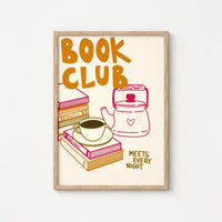 Book Club Print – Cozy Coffee & Book Stack Wall Art