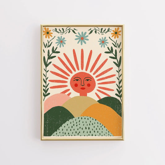 Sunrise Face Wall Art – Whimsical Sun Print