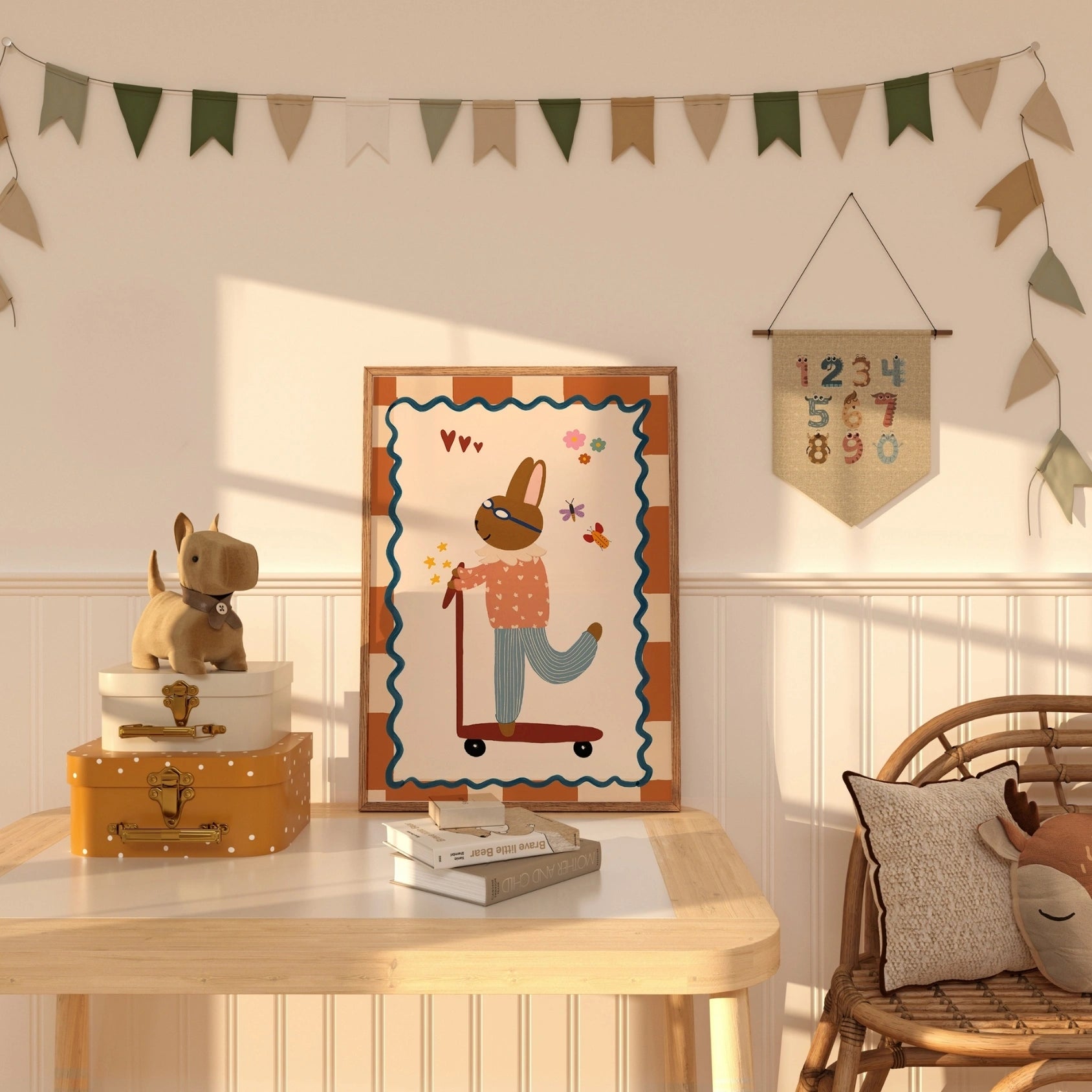 Stampa per cameretta dei bambini "Coniglietto vintage su scooter"