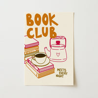 Book Club Print – Cozy Coffee & Book Stack Wall Art