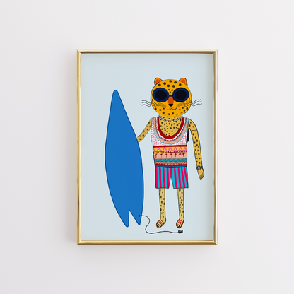Surfer Cheetah Wall Art – Funky Maximalist Animal Print
