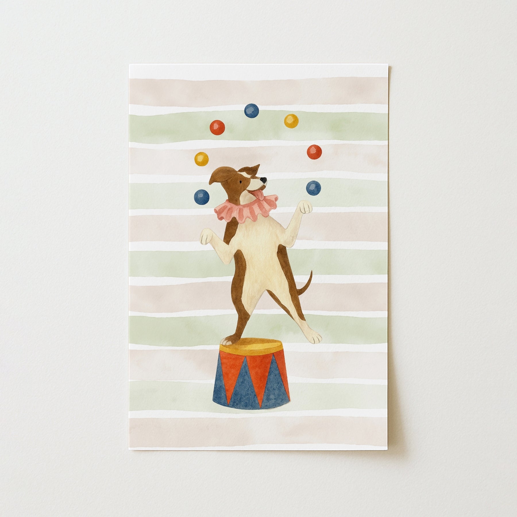 Circus Dog Nursery Print - Cute Juggler Wall Art for Kids