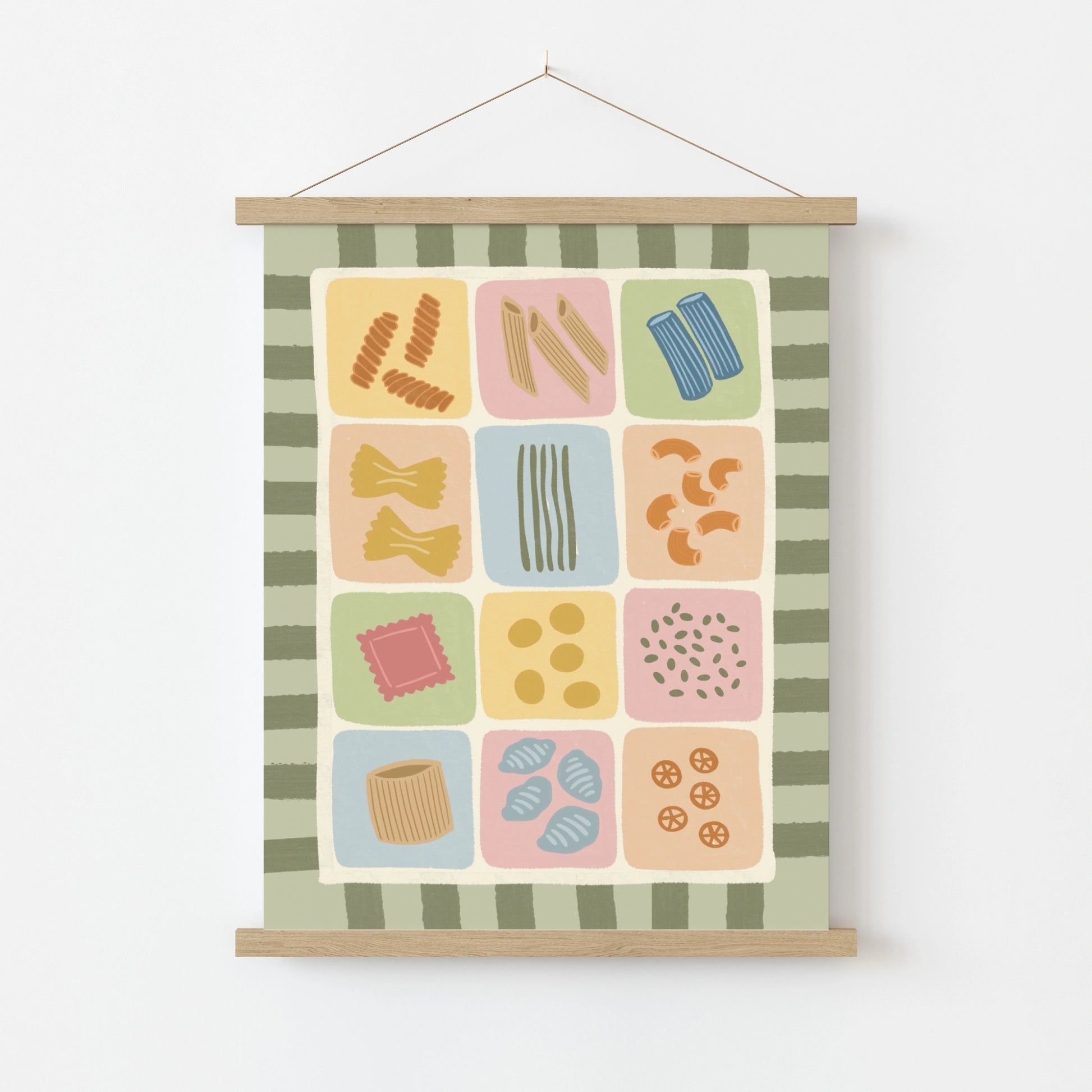 Poster con tabella illustrata della pasta colorata