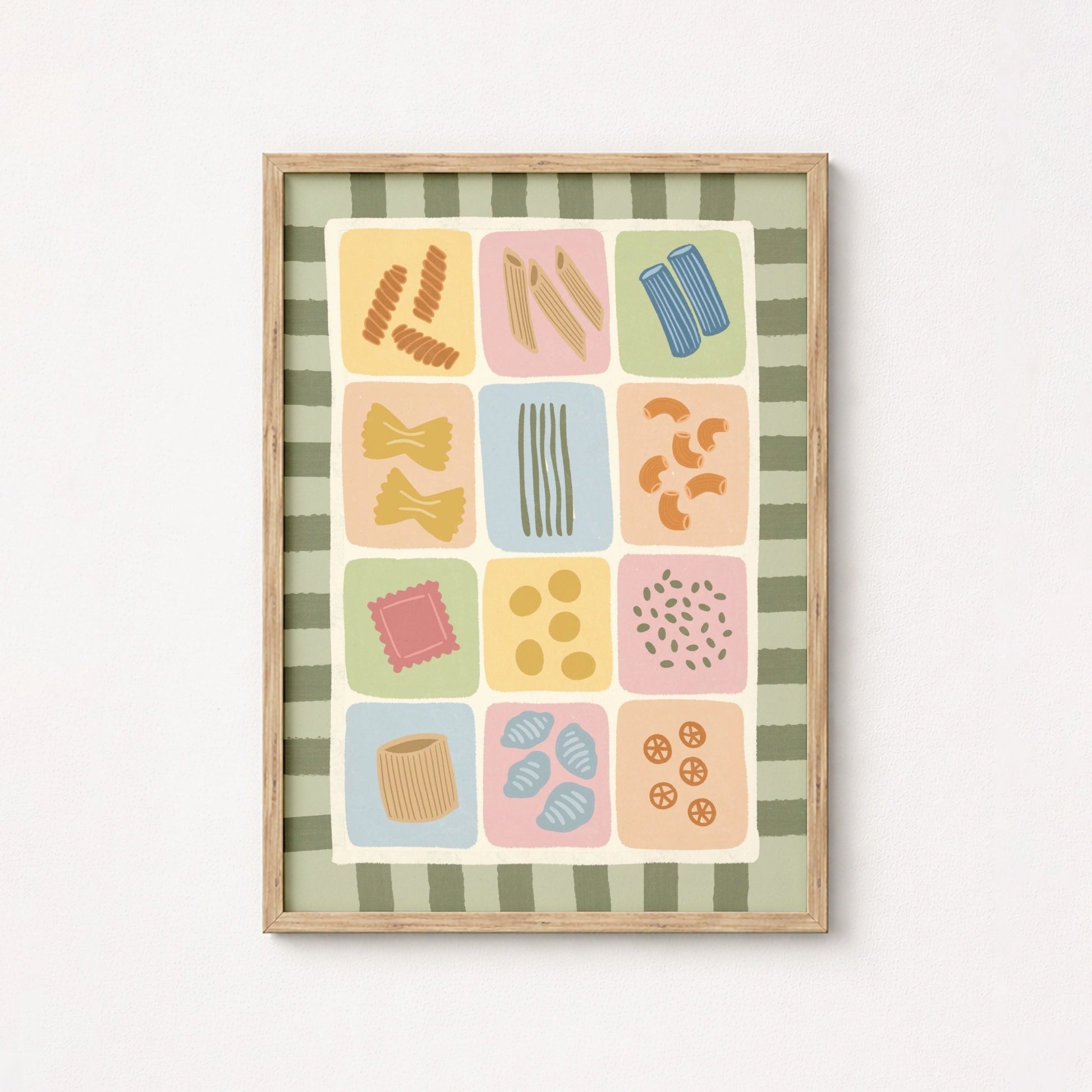 Poster con tabella illustrata della pasta colorata