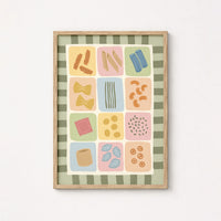Poster con tabella illustrata della pasta colorata