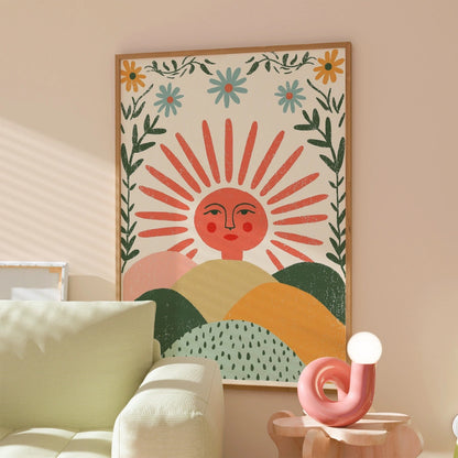 Sunrise Face Wall Art – Whimsical Sun Print