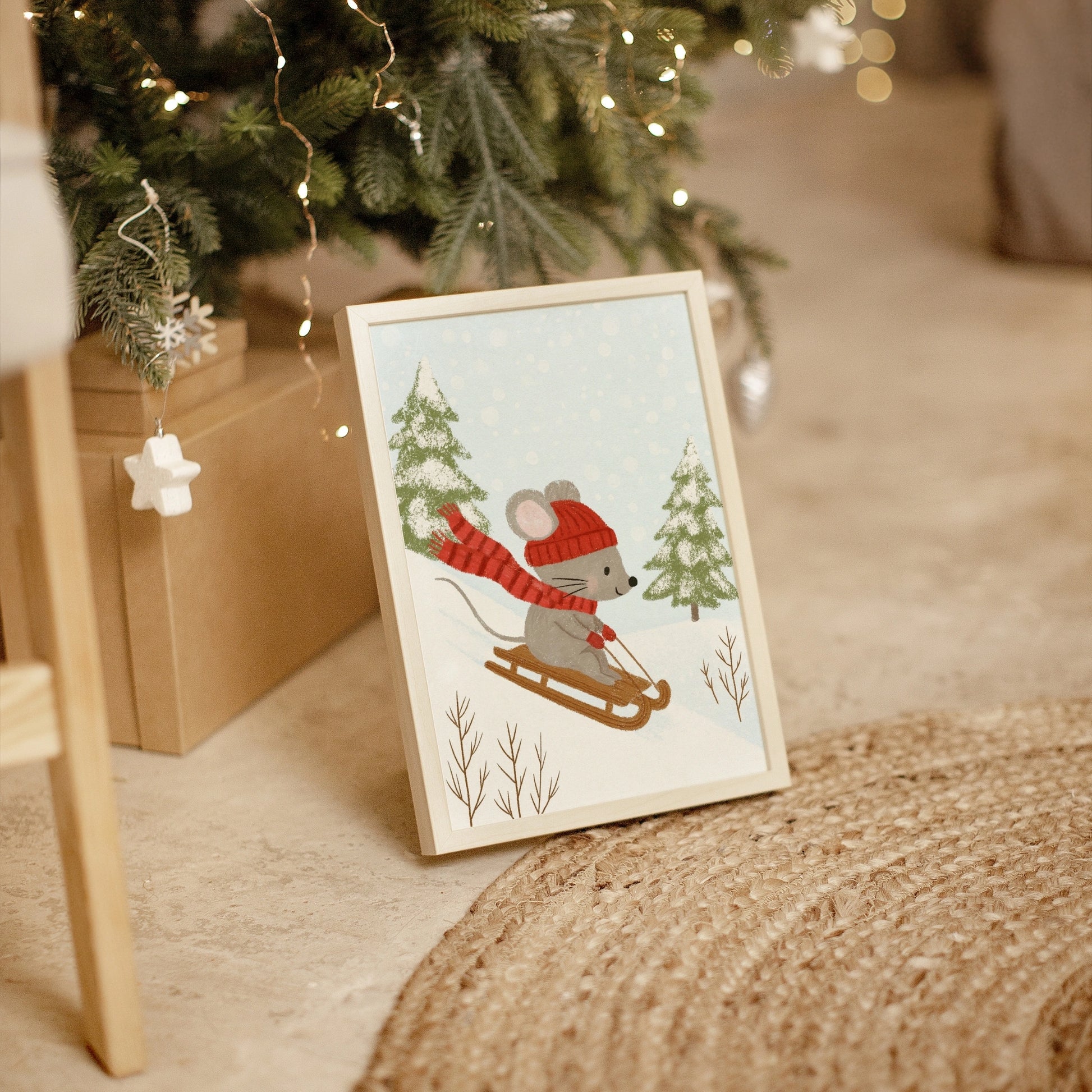 Sledding Mouse Christmas Wall Art