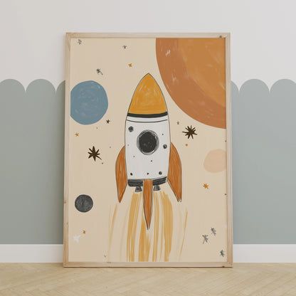 Rocket Ship Wall Art – Space Nursery Poster