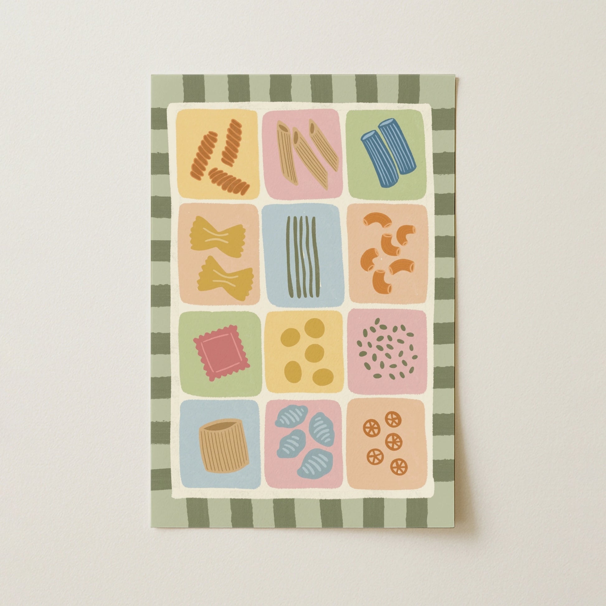 Poster con tabella illustrata della pasta colorata
