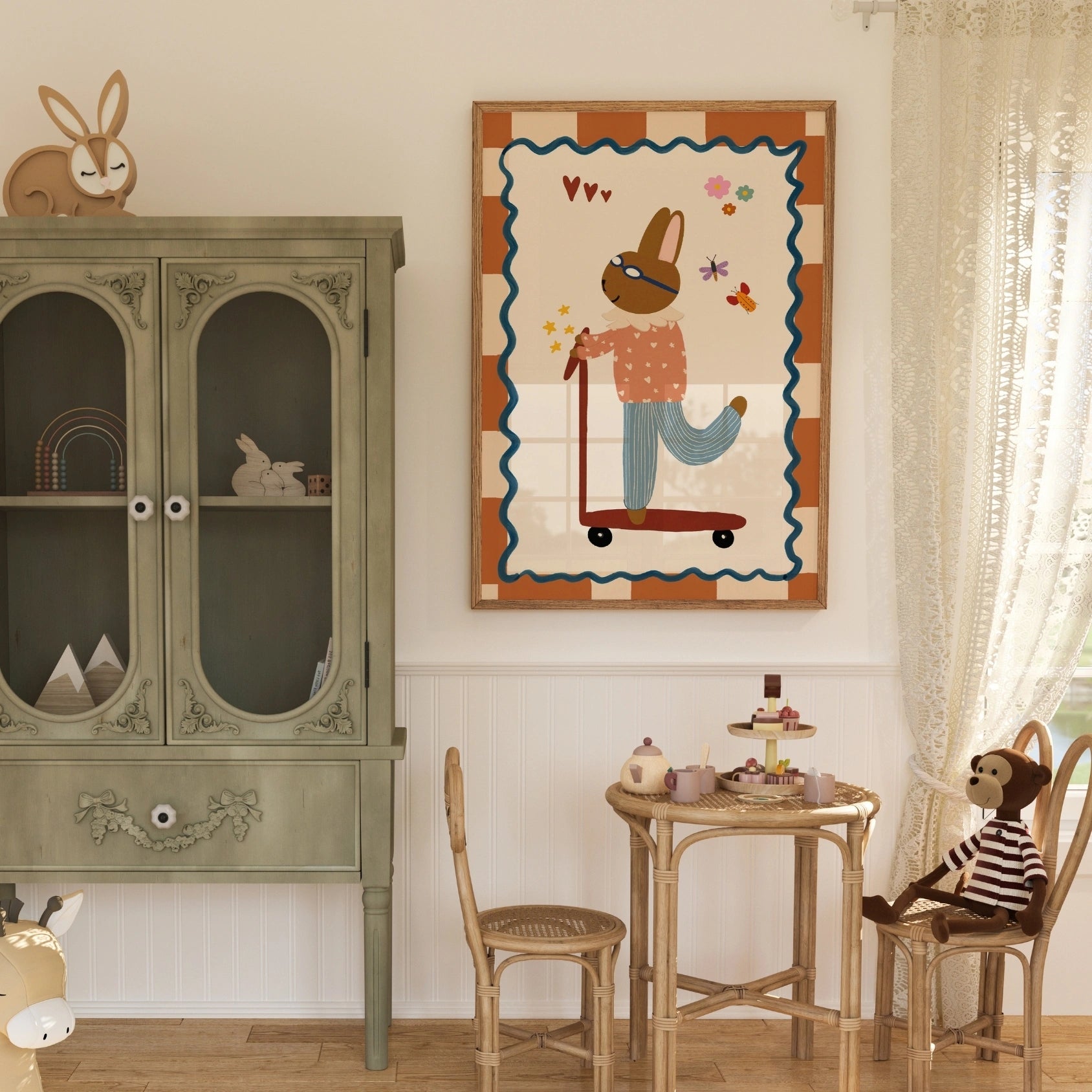 Stampa per cameretta dei bambini "Coniglietto vintage su scooter"