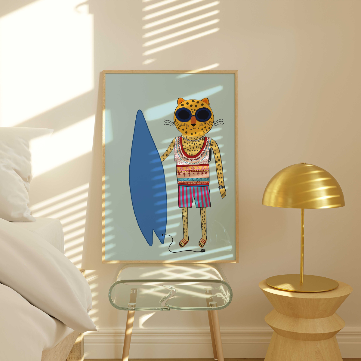 Surfer Cheetah Wall Art – Funky Maximalist Animal Print
