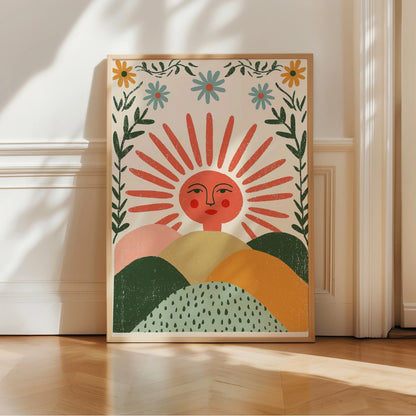 Sunrise Face Wall Art – Whimsical Sun Print
