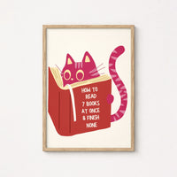Cat Reading Print – Funny Book Lover Wall Art