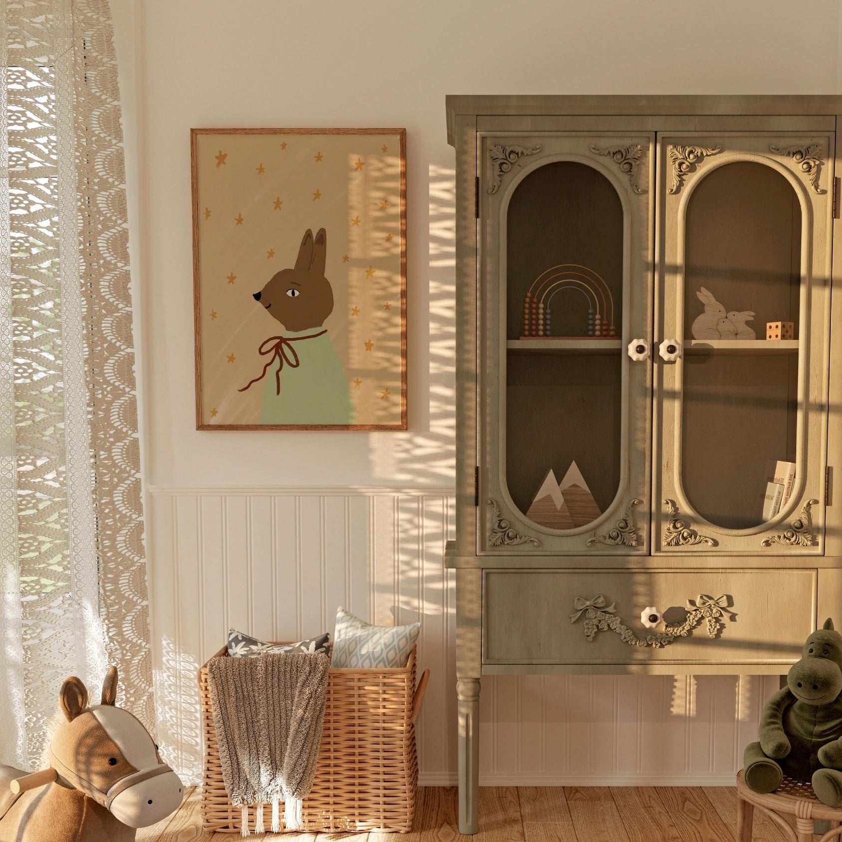 Stampa vintage per cameretta dei bambini con coniglietto