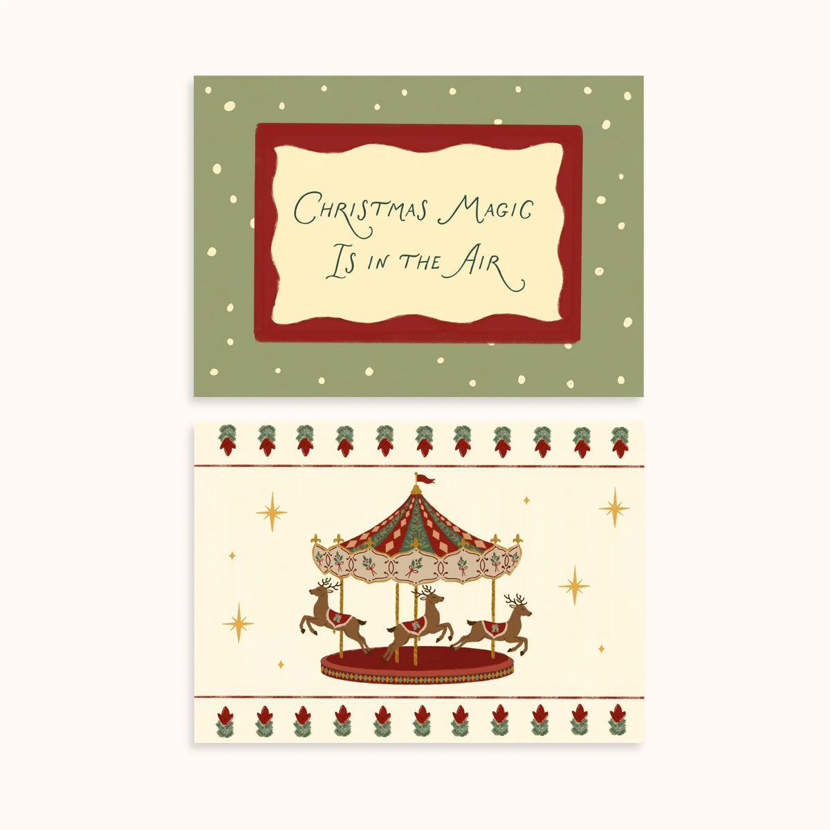 Carrusel navideño y frase mágica vintage – Set de 2 pósters navideños