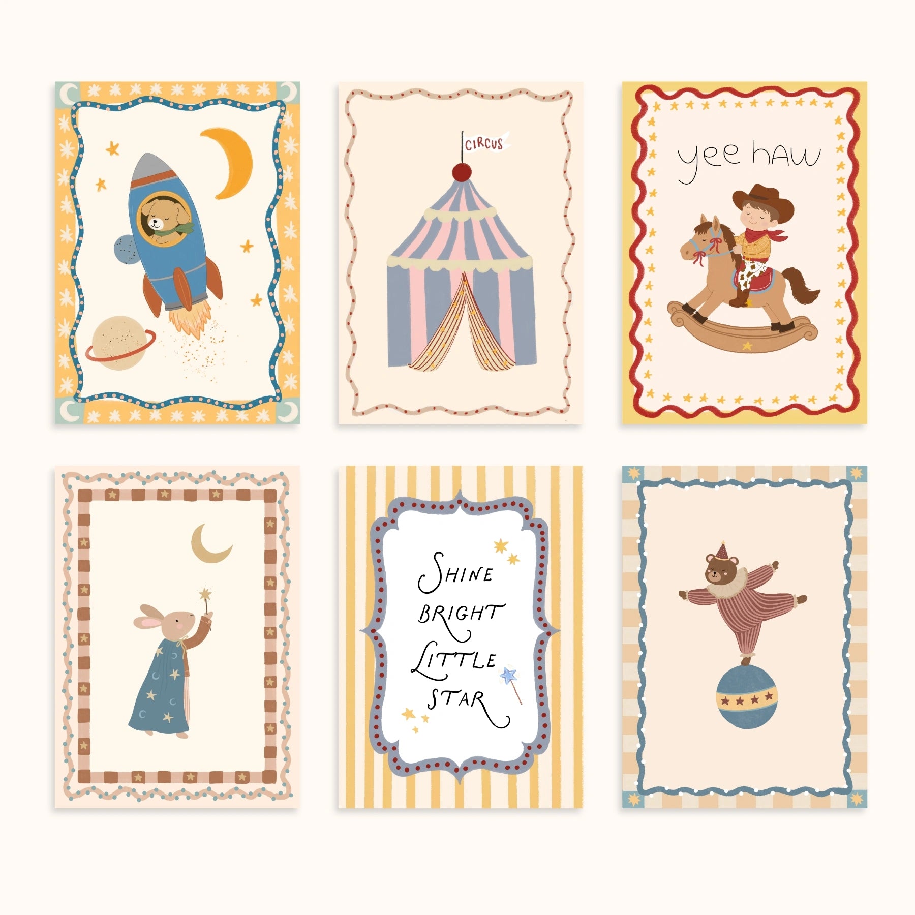 Set de 6 láminas infantiles de circo whimsical