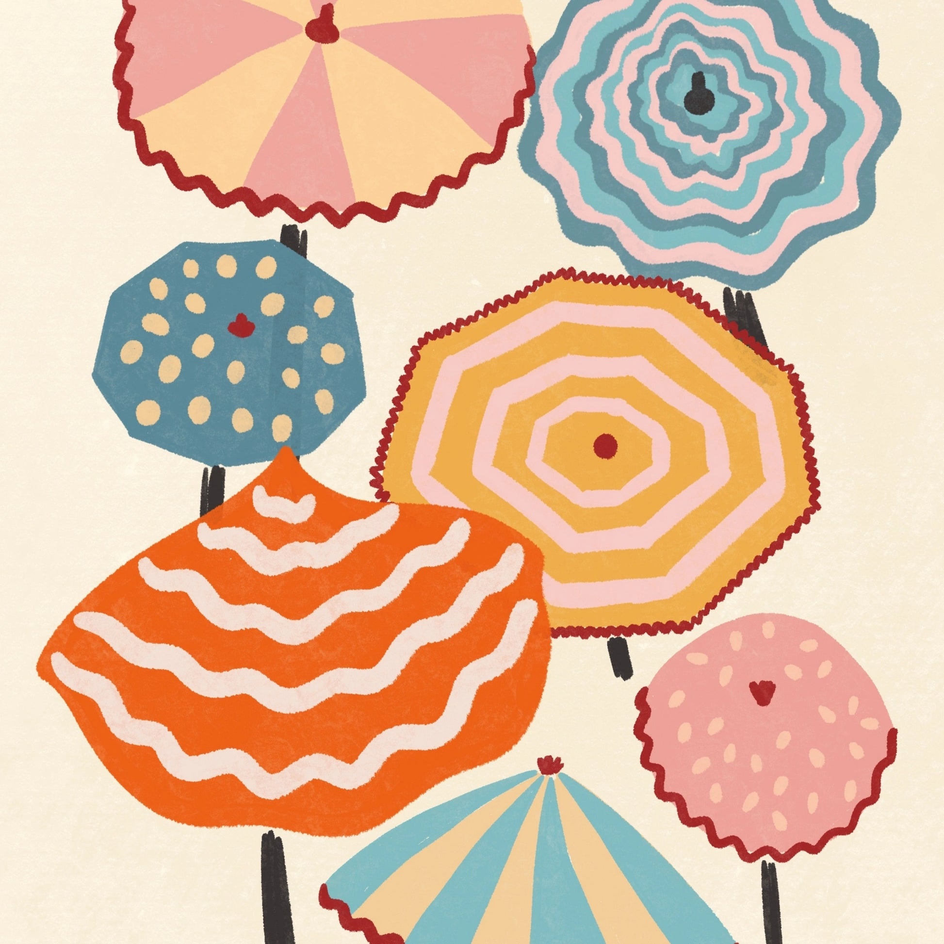 Colorful Beach Umbrella Wall Art, Coastal Wall Decor