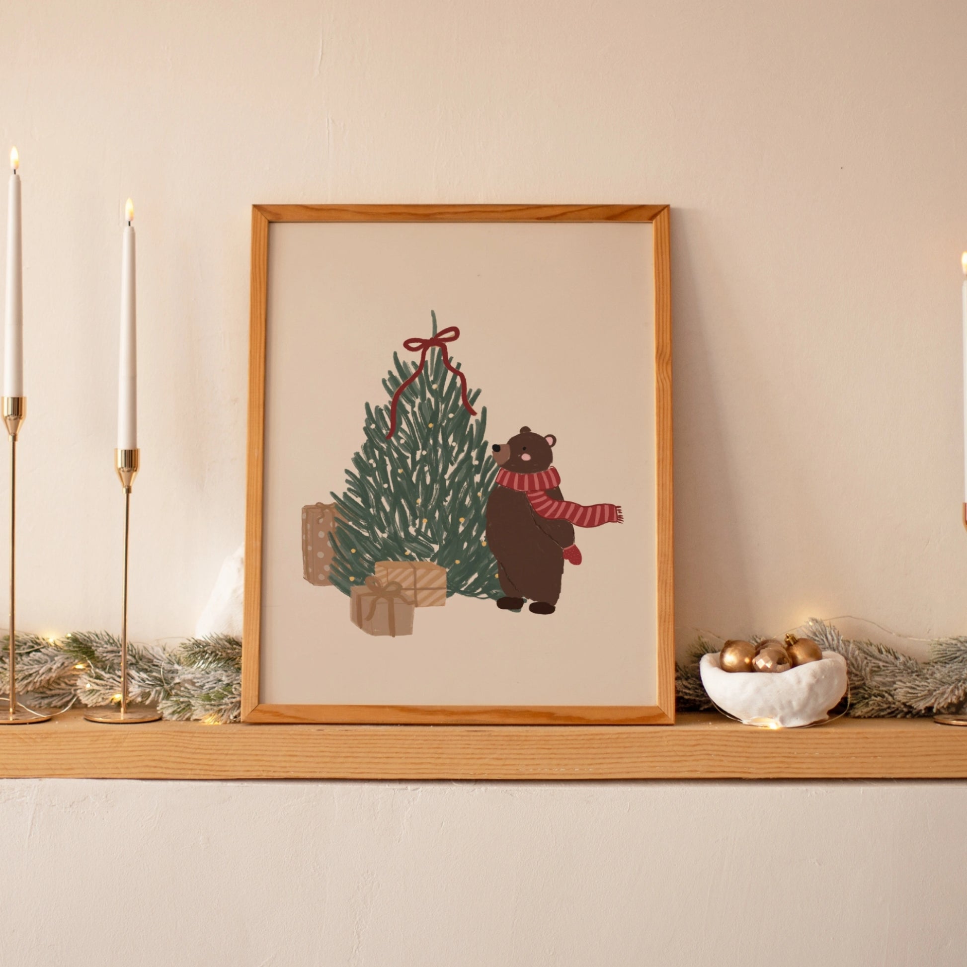 Christmas Bear with Tree Wall Art