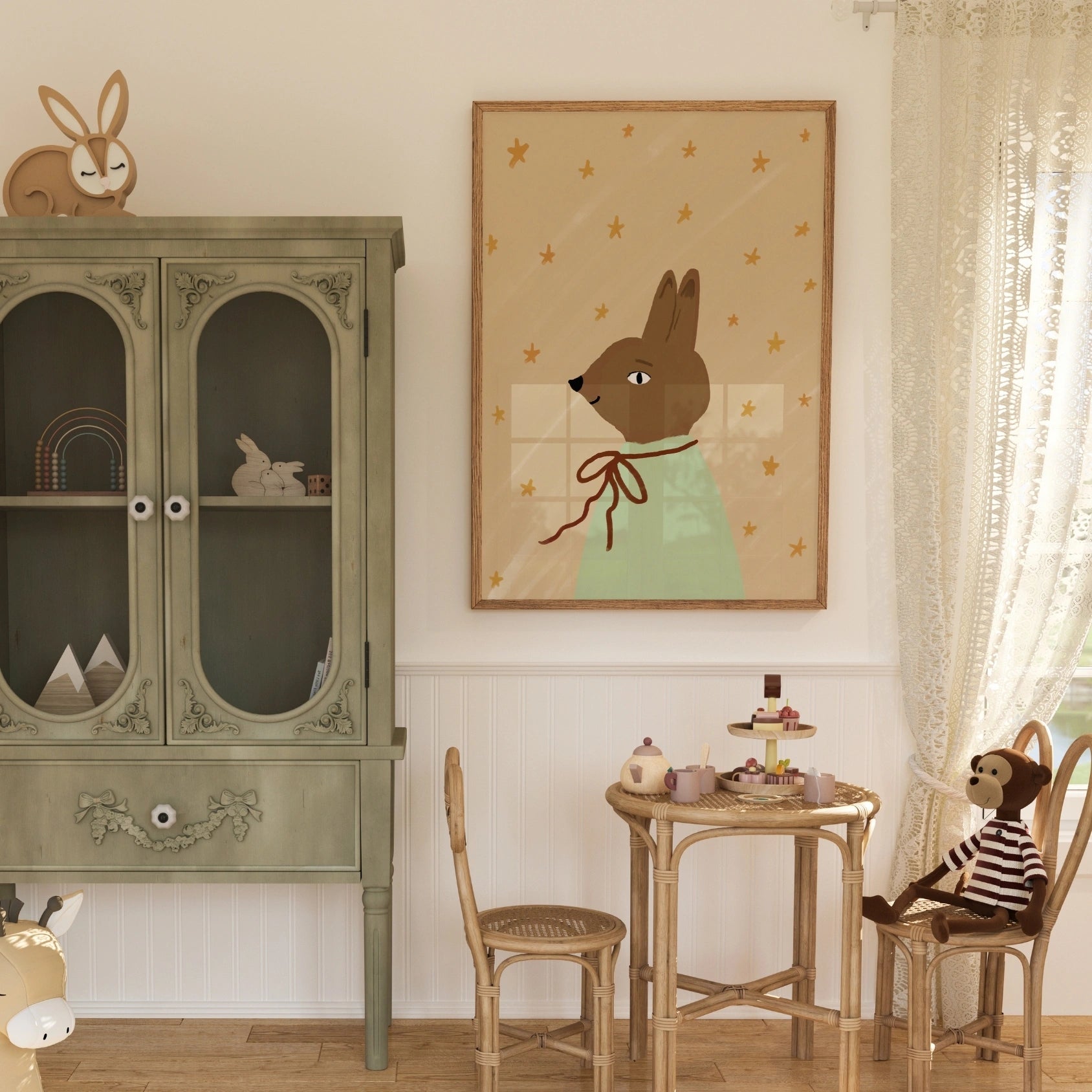 Stampa vintage per cameretta dei bambini con coniglietto