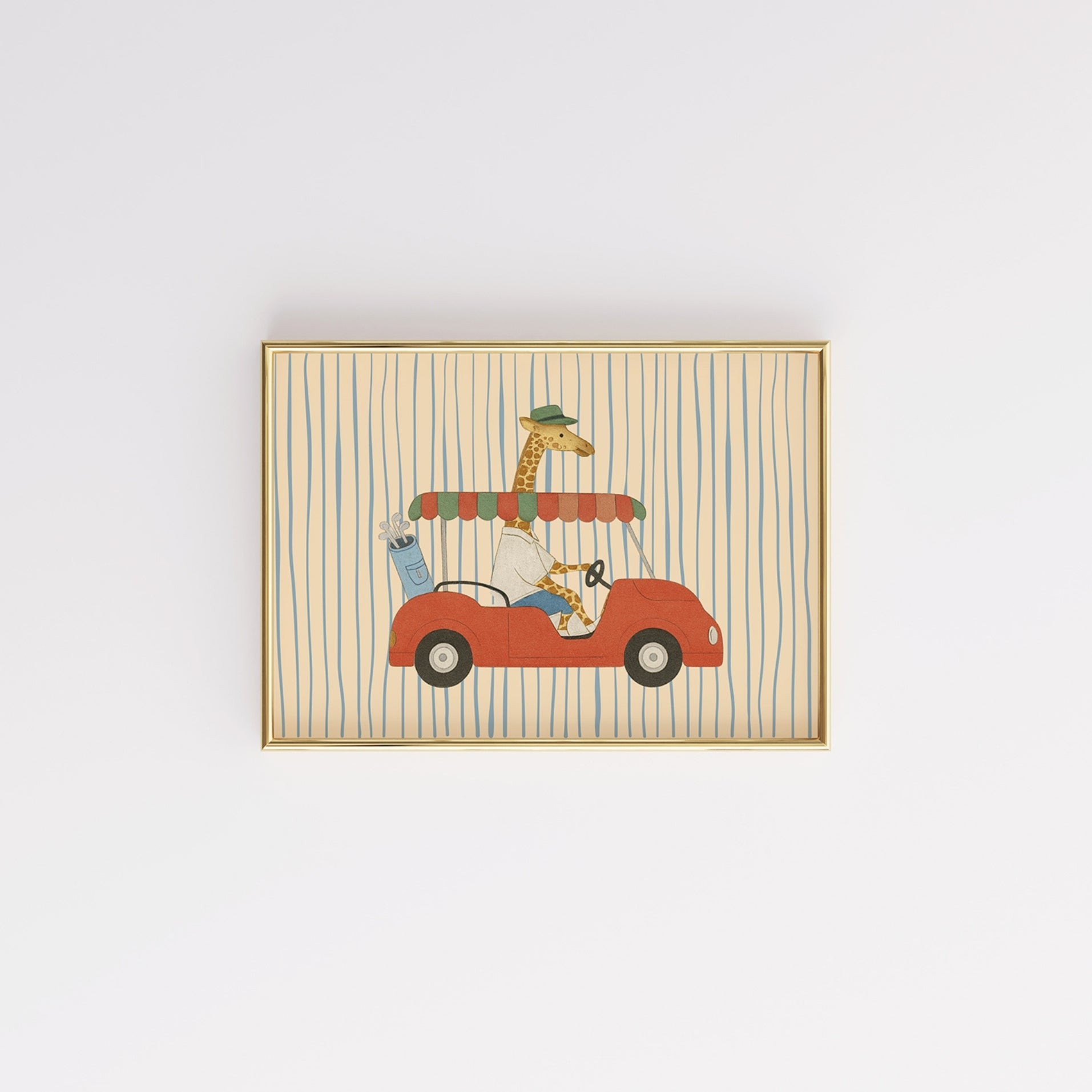 Stampa per cameretta dei bambini con giraffa alla guida
