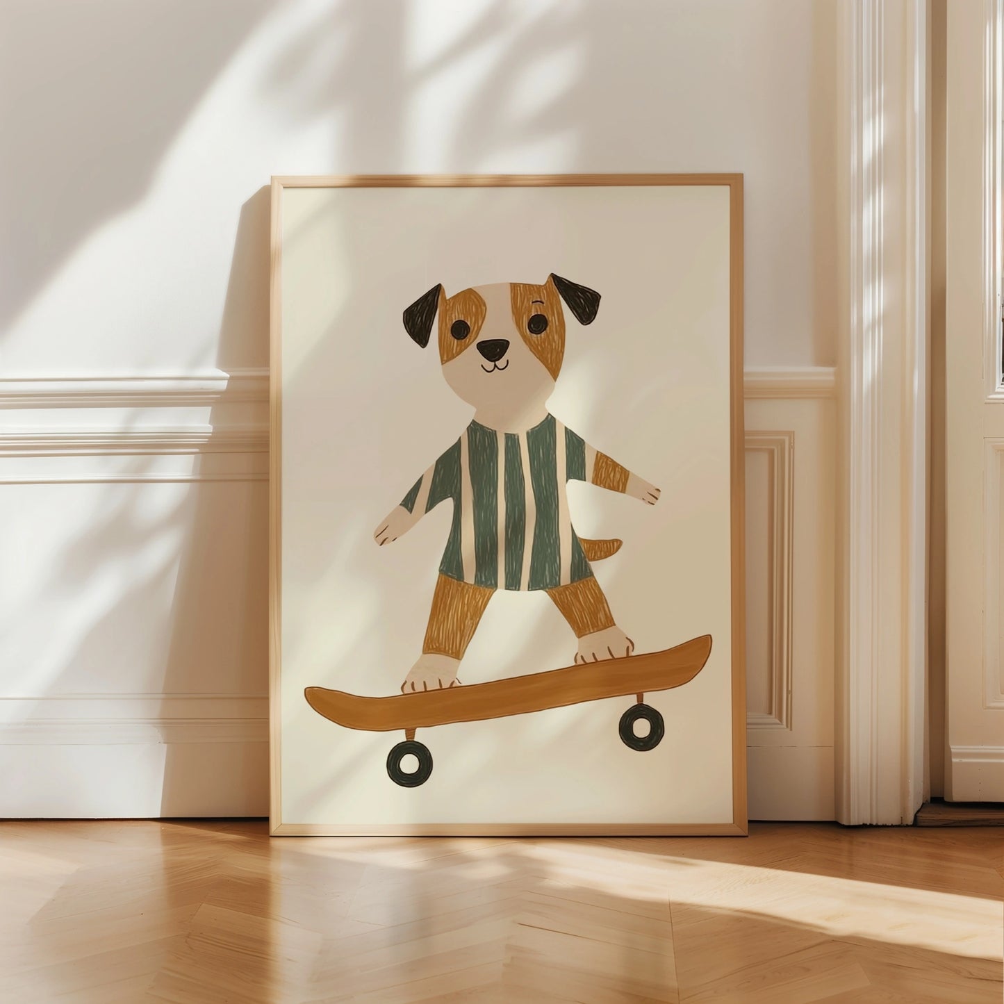 Dog on Skateboard Wall Art, Puppy Nursery Print