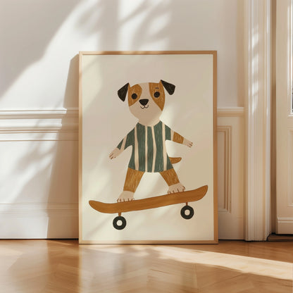 Dog on Skateboard Wall Art, Puppy Nursery Print