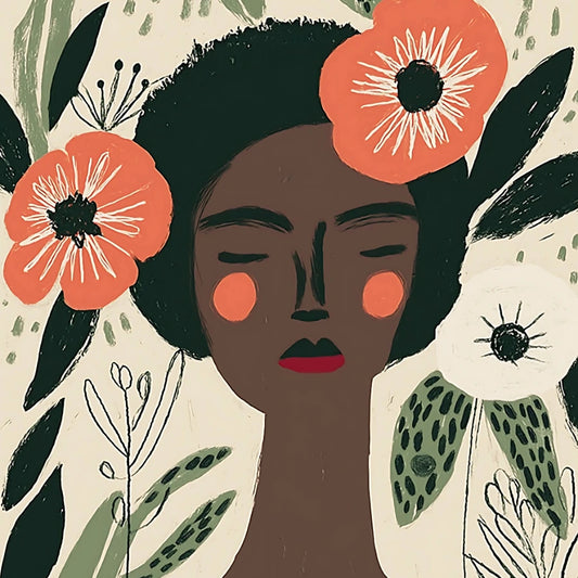 Floral Woman Wall Art – Peaceful Female Portrait
