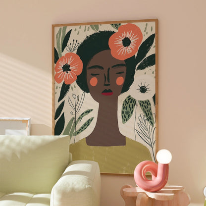 Floral Woman Wall Art – Peaceful Female Portrait