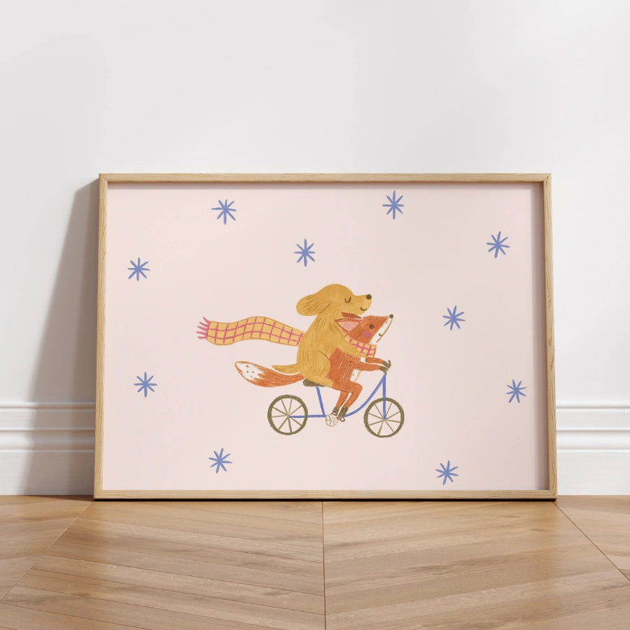 Dog and Fox Nursery Print - Cute Animal Friends Wall Art