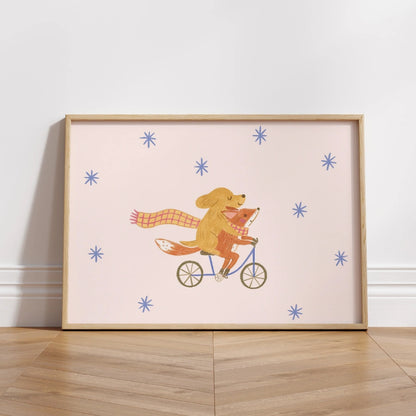Dog and Fox Nursery Print - Cute Animal Friends Wall Art